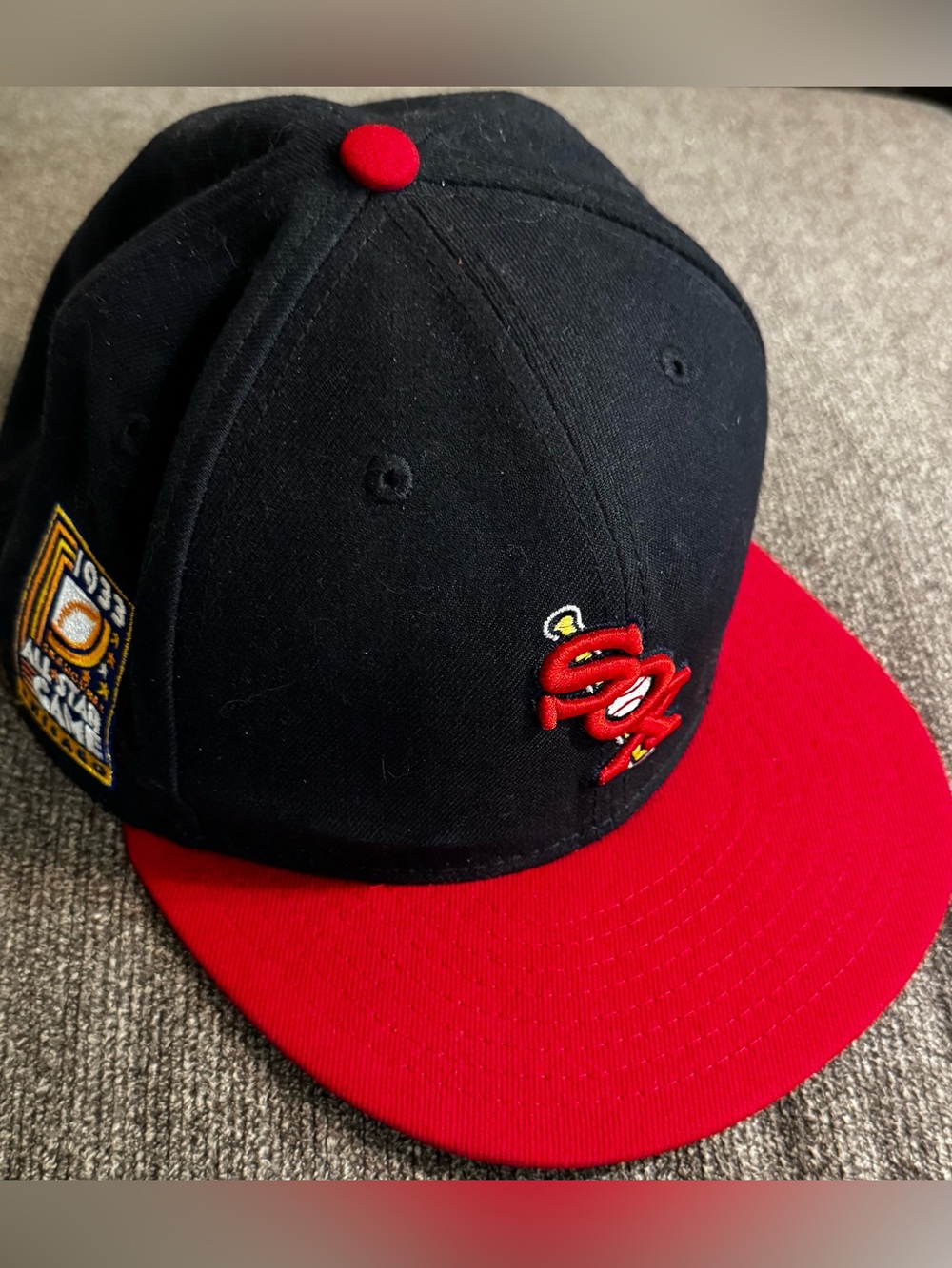 New Era Black and Red Fitted Baseball Cap with Embroidered Logo 1933 All Star